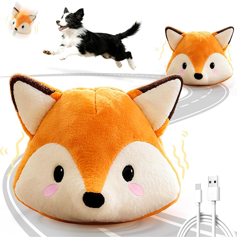 Brinquedo Interativo de Raposa para Cães com Movimento, Vibração e Som VYsTN – Recarregável, Cinza e Branco