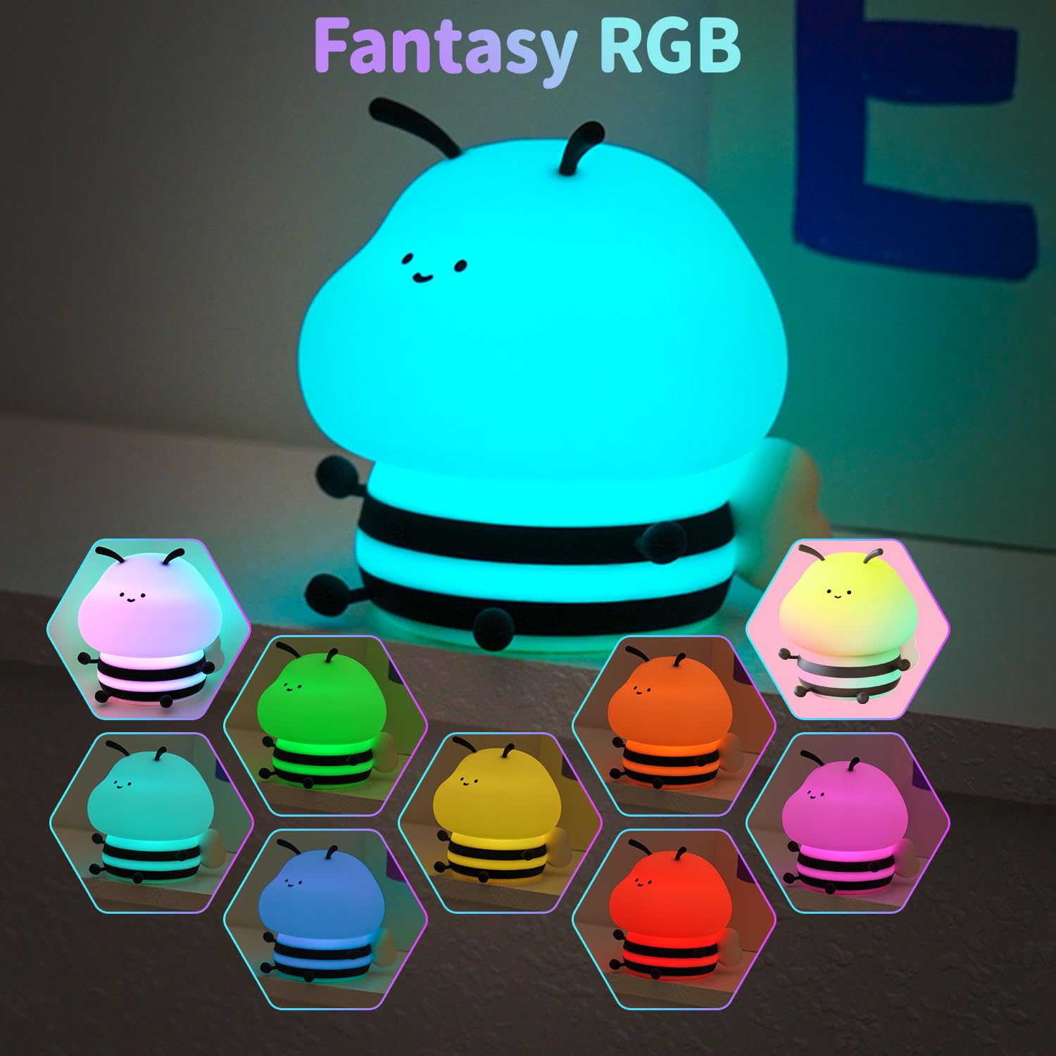 JMG-Myratts Night Light for Kids Cute Soft Silicone Little Bee Lamp, Dimmable Nursery Portable Bee Kawaii Lamps - Image 2
