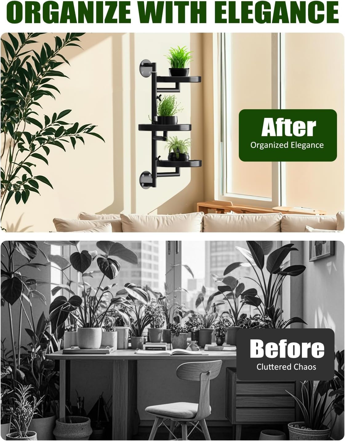 joyhalo Rotating Plant Wall Shelf 2 Pack Set, 3-Tier Window Plants Stand, 180° Rotating Wall Mounted Holder, Plants Windows Shelf, Indoor Plant Shelves for Multiple Plants
