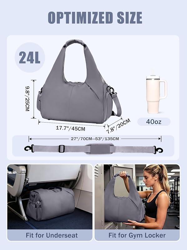 RHDZO Gym Bag for Women with Shoe Compartment, Cup & Mat Holders, Gray by RHDZO - Used condition - Image 6