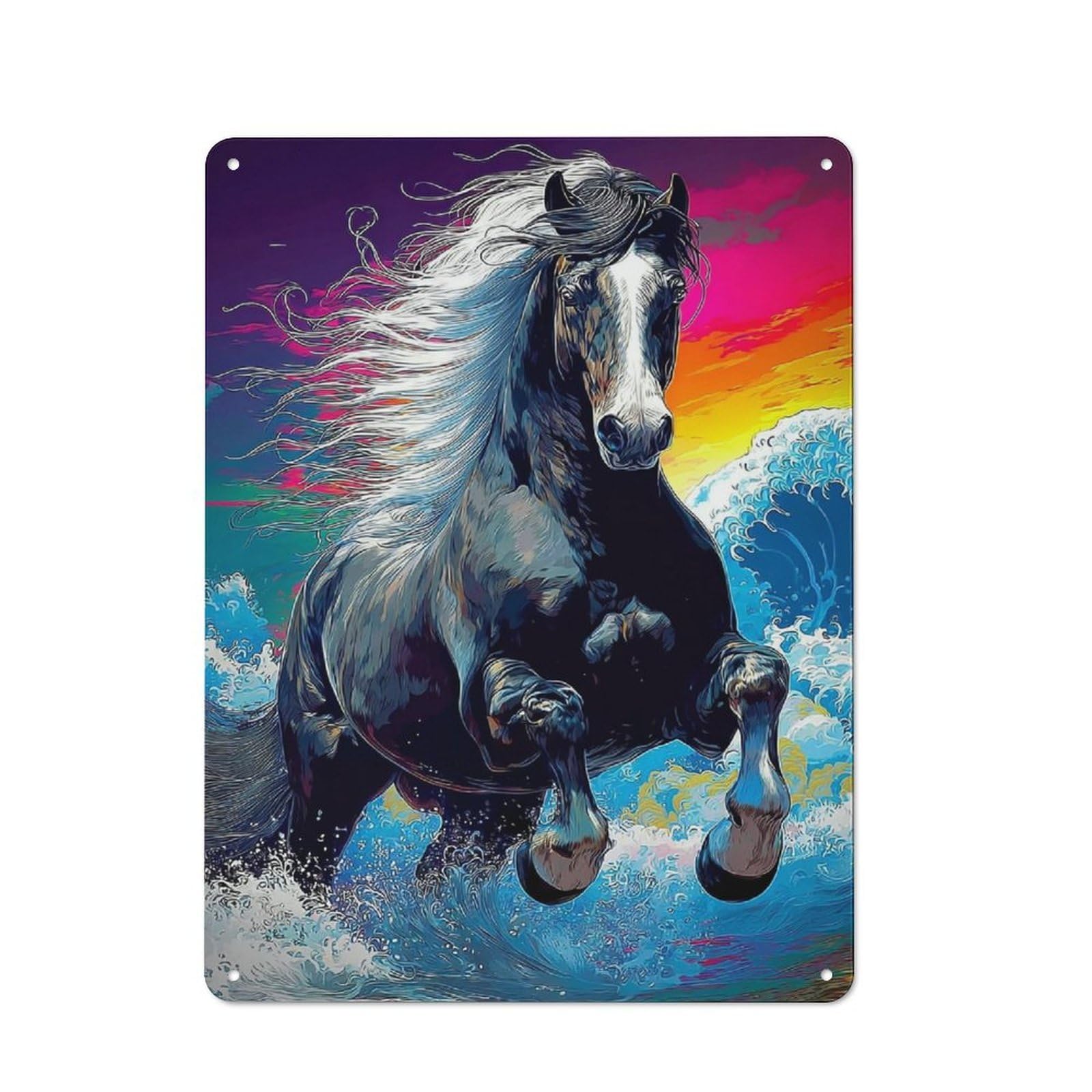 Junmoney Oceanic Horse Majesty Tin Wall Plaque 40X30cm With For Guest Room Or Hallway, For Hallway Wall Decor Fans