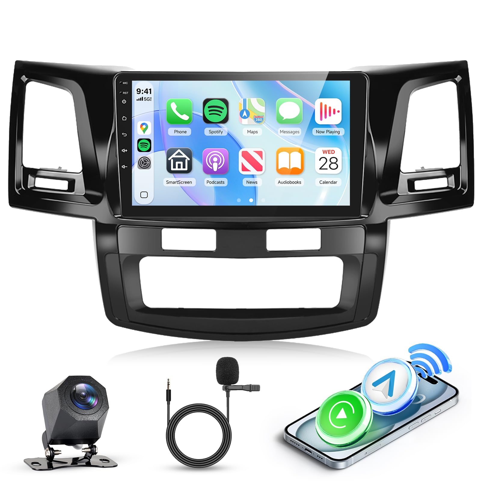 Podofo for Toyota Hilux 2005-2014 Android Car Stereo with Wireless Apple Car Play Android Auto, 9 inch Touch Screen Bluetooth Car Radio Audio with GPS Navigation HiFi Audio WiFi Backup Camera Mic-picture-25