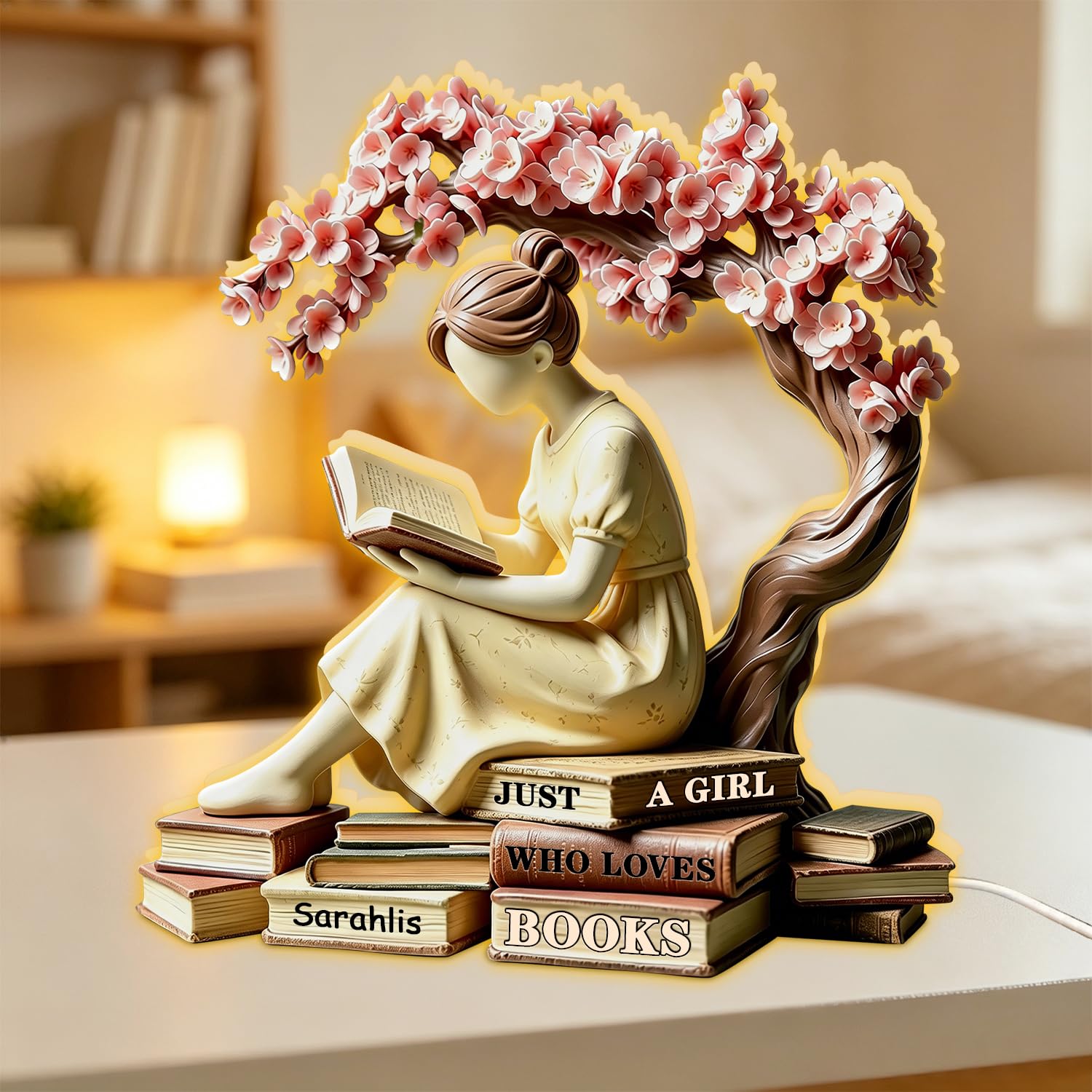 Personalized Just A Girl Who Loves Books Light Box, Custom Reading Book Lover LED Night Light Lamp Reading Gifts for Bookworm, Bookish, Book Reader, Librarians, Bookshelf Library Home Decor