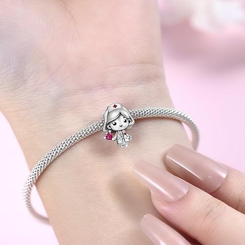 Miniatura 5 de Infinity Love Heart Nurse - Dijes de plata de ley 925 para pulseras y collares, colgantes de madre e hija, joyería de cuentas para mujeres, mamá