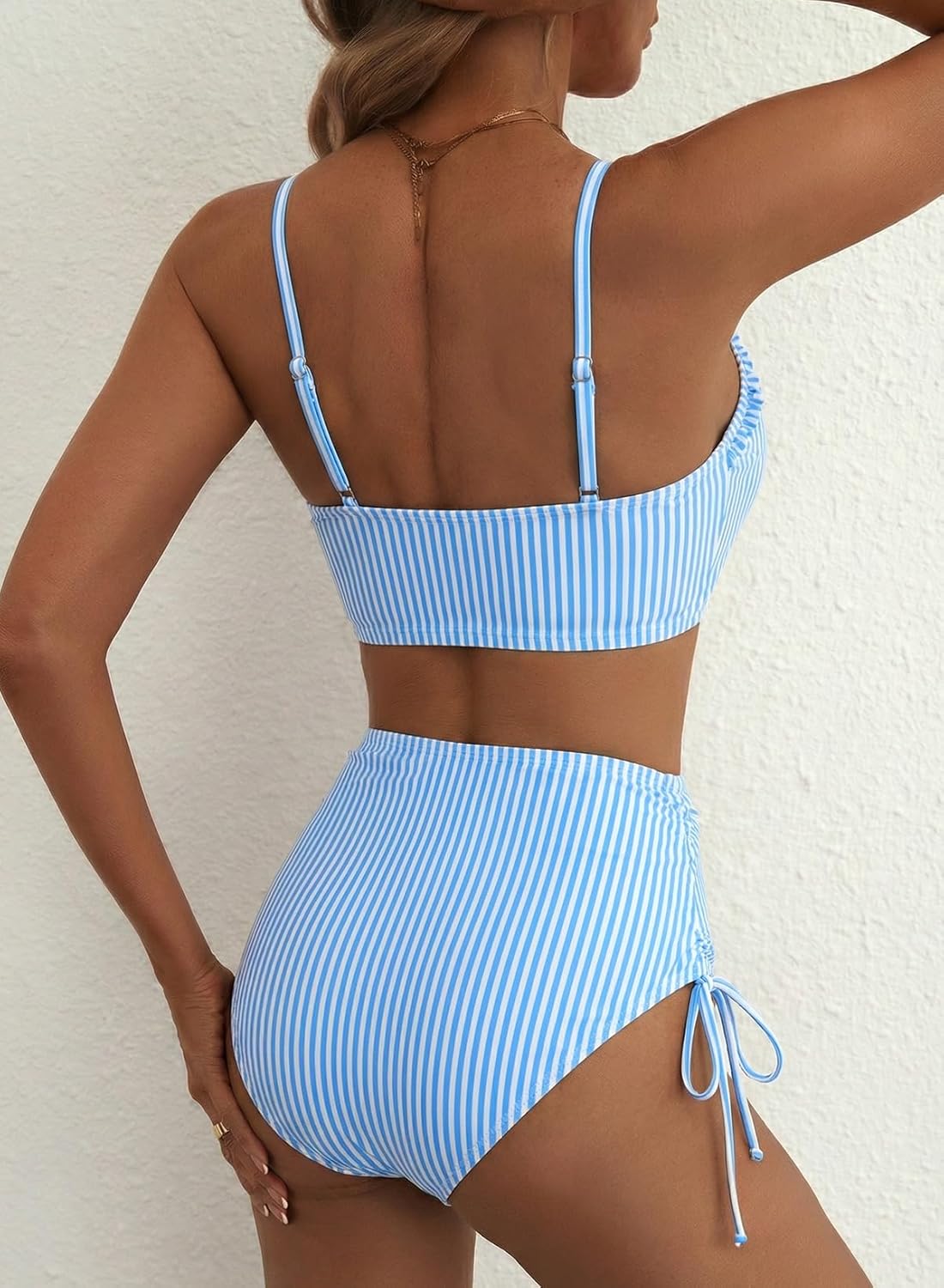 Herseas Women's Splice Ruffle Trim Bikini Sets Tie Side Swimsuits High Waisted Bathing Suits
