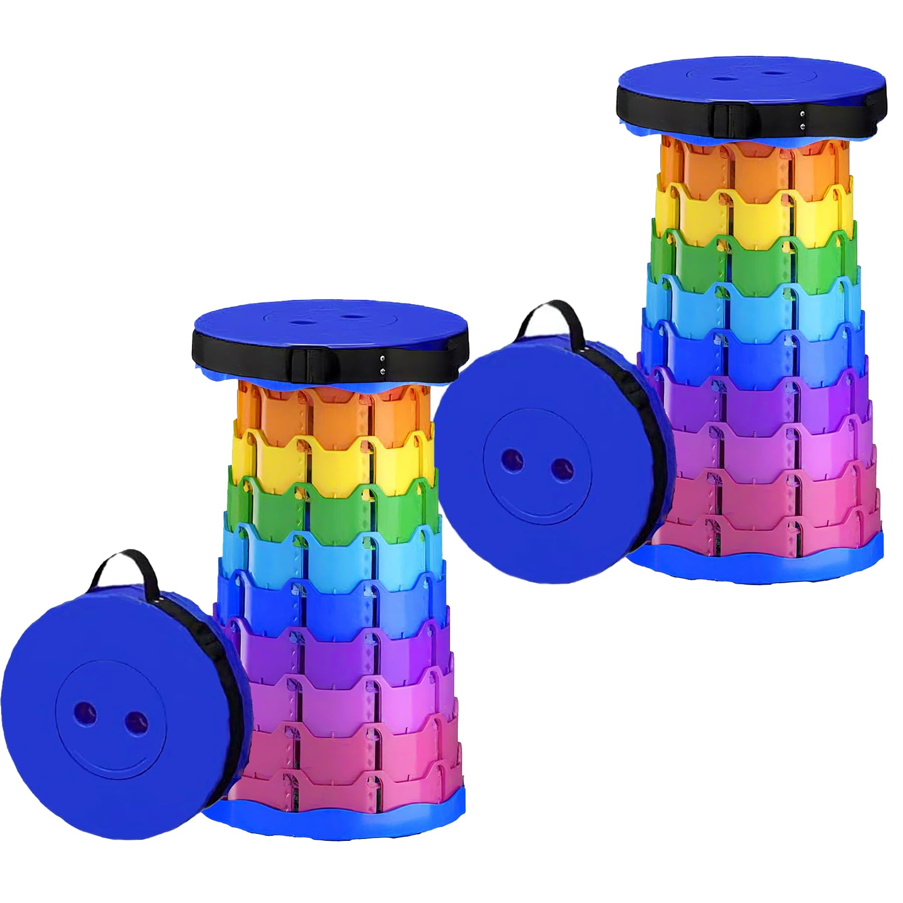 Surbootime 2PCS Portable Folding Stool, Height Adjustable Telescopic Stool, Lightweight and Durable for Outdoor Camping, Fishing, BBQ and Hiking, Indoor Kitchen, Bearing Weight 440 lbs (Blue Rainbow) — image 1