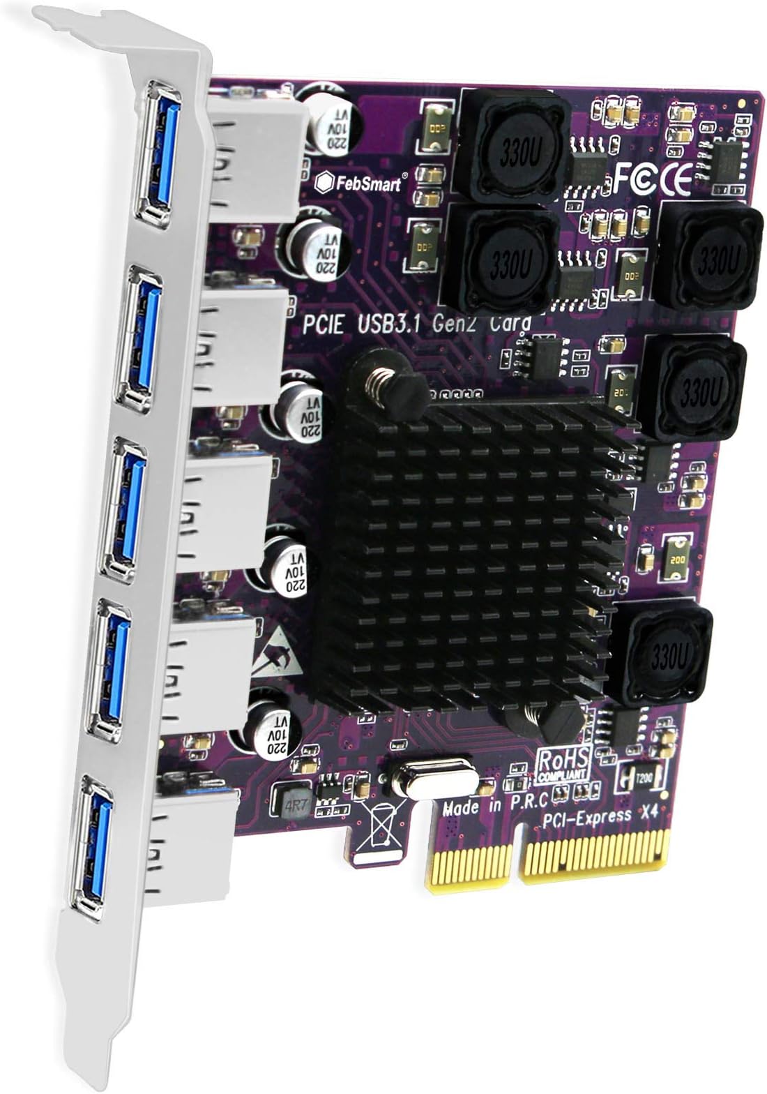 5X 10Gbps USB-A Ports PCIE USB 3.1 GEN2 Expansion Card for Windows 11, 10, 8.x, 7(32/64bit), Windows Server, MAC OS and Linux Desktop PCs, Built in Self-Powered Technology (FS-A5-Pro)