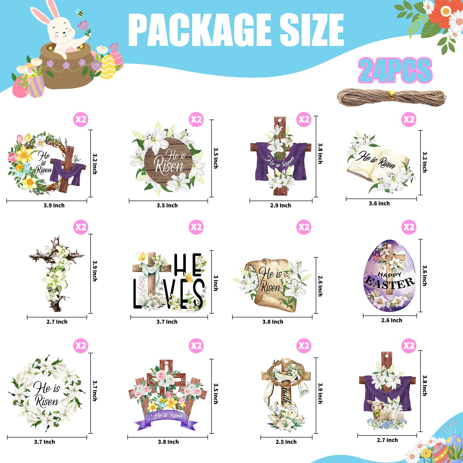 Condition photo showing Brand New for easter tree decorations religious he is risen tree ornaments 24pcs happy easter christian lily cross thorny wooden hanging ornaments for indoor home mantle fireplace party supplies