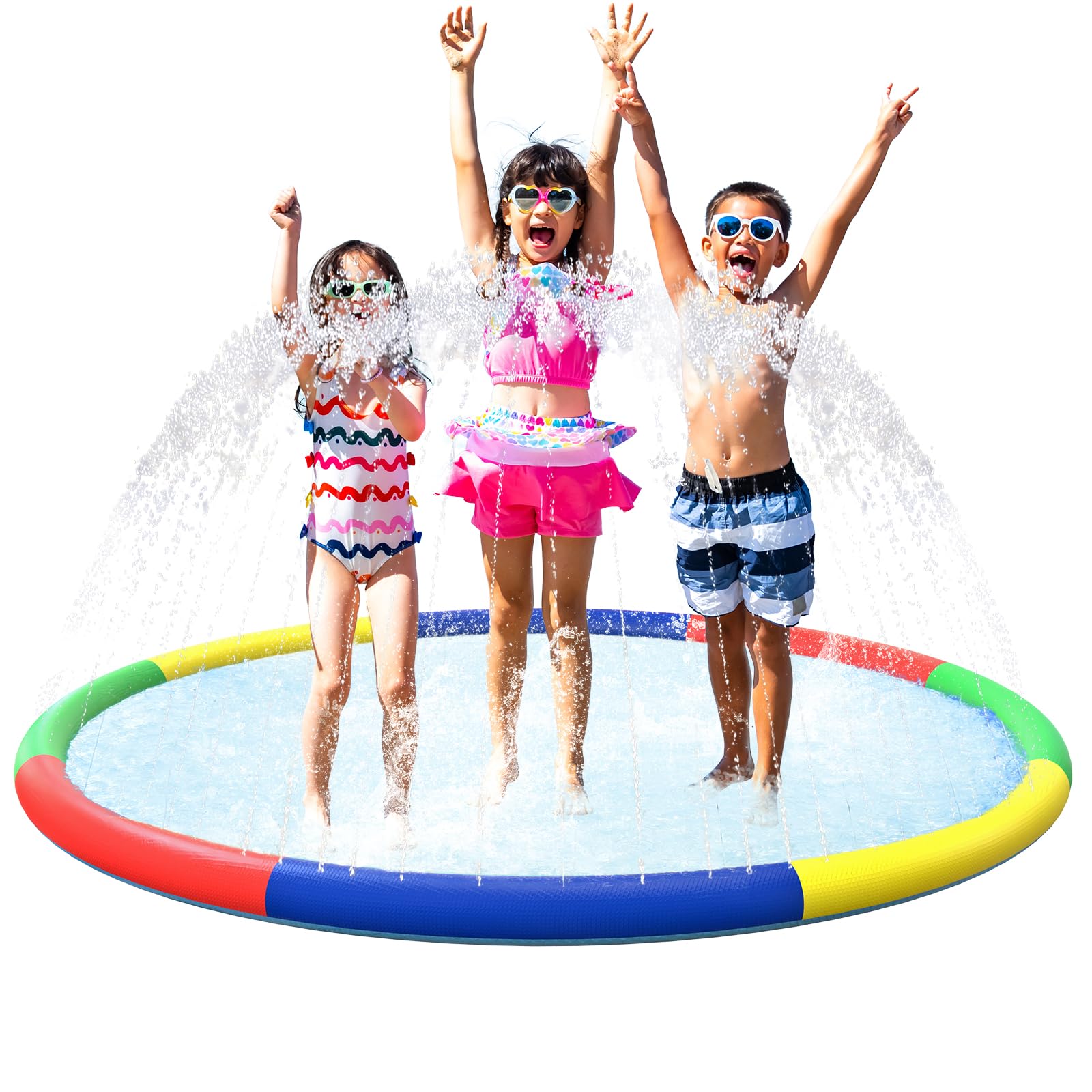 59'' Splash Pad for Kids Ages 4-8, Non-Slip Baby Splash Pads for Toddlers, Kids Sprinklers for Yard, Kid Wading Pools Water Toys for Outdoor Family, Friends Summer Fun