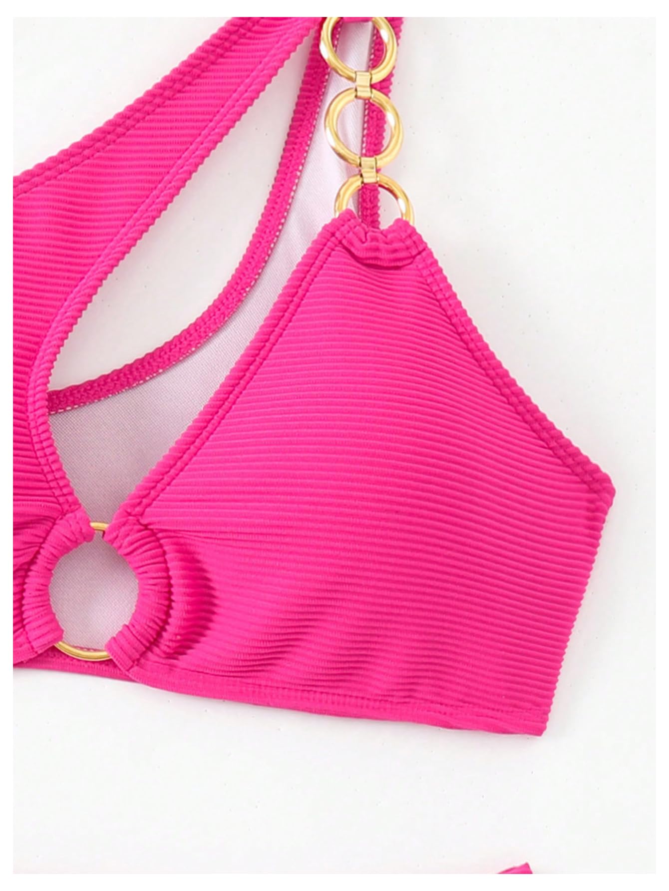 Women's High Waisted Bikini Set One Shoulder 2 Piece Bathing Suit Ring Linked Swimsuits