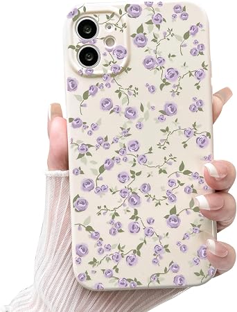 NITITOP Compatible with iPhone 11 Case Cute Flower for Women Girls Floral Rose Design Vintage Shockproof Soft Girly Slim TPU Fashion Protective Phone Cover - Dark Purple