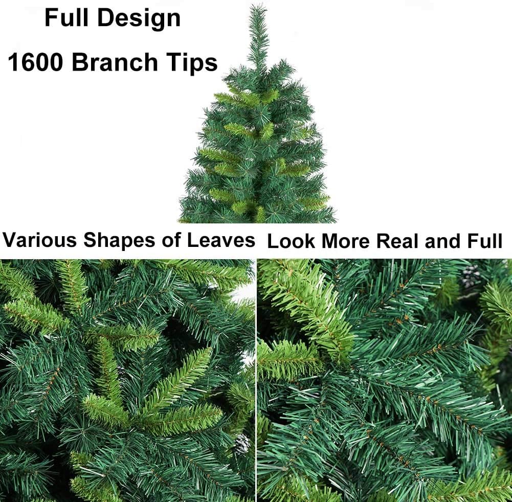 OurWarm 7.5ft Artificial Christmas Tree Unlit Premium Hinged Spruce Xmas Tree for Indoor Outdoor Holiday Decorations with 1600 Branch Tips, Foldable Metal Stand, Dark Green & Light Green