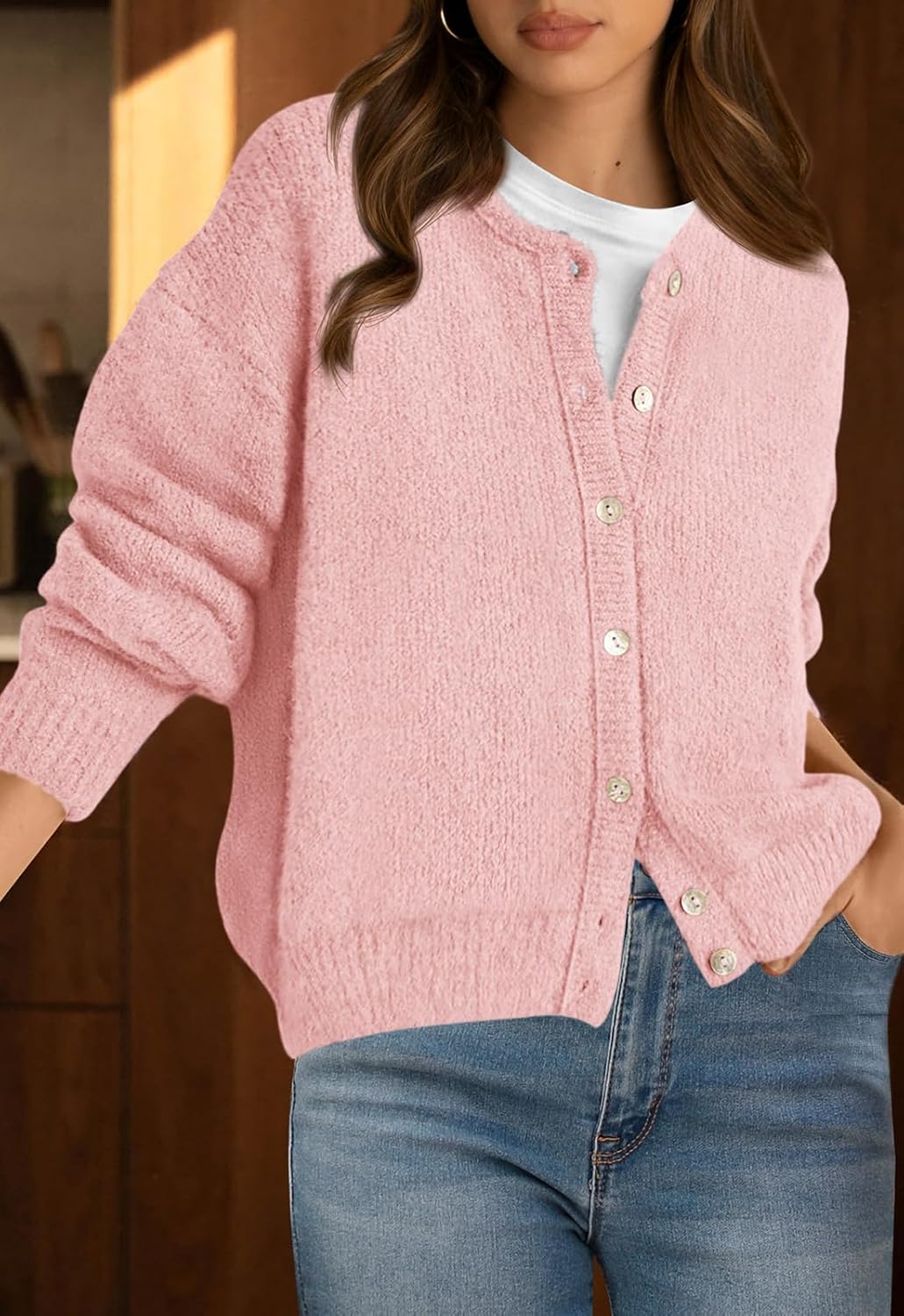 PRETTYGARDEN Long Sleeve Crewneck Button Down Womens Sweaters Spring Open Front Chunky Cardigan Sweaters for Women 2026 - Image 4