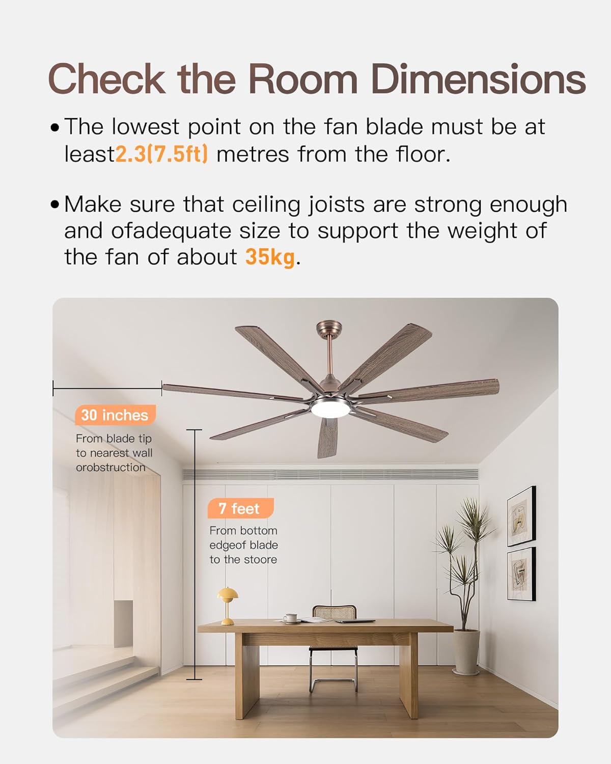 48 inch Ceiling Fan Downrod,48" Height Ceiling Fan included 9 Extension Wire for Wide Range of Fans Down Rod, Unthreaded,Dia 1.02'',Antique Bronze