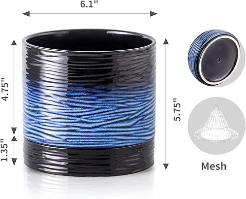Miniatura 2 de Nihow Maceta de cerámica maceta de 6 pulgadas con orificio de drenaje y platillo para plantas de interior y exterior, maceta redonda cilíndrica para