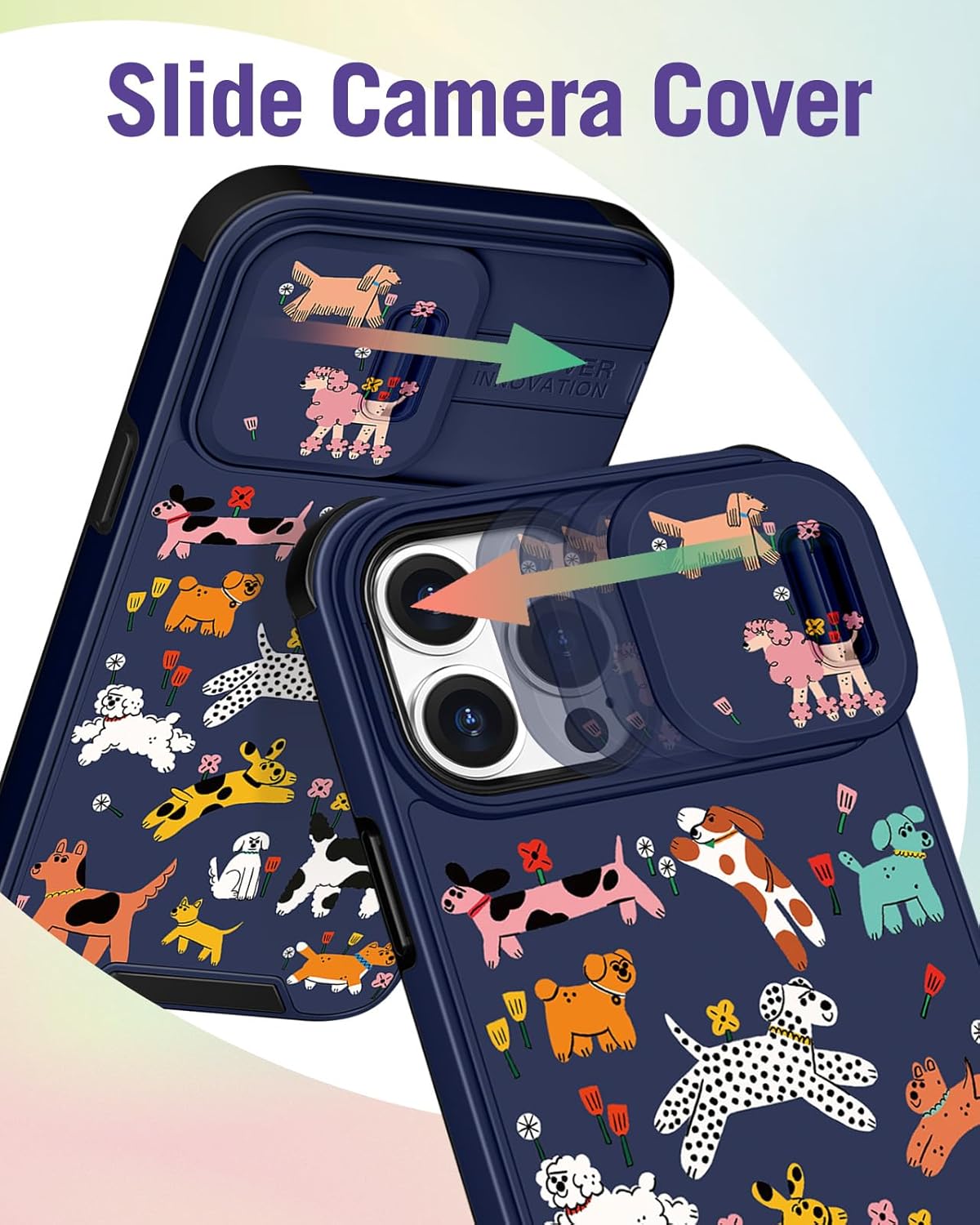 Buleens for iPhone 15 Pro Case 6.1 Inch - with Ring Stand & Camera Cover Aesthetic Cute Designed for Women Girls Cartoon Kawaii Dogs for Phone Case for iPhone 15 Pro Compatible with Magsafe - Image 3