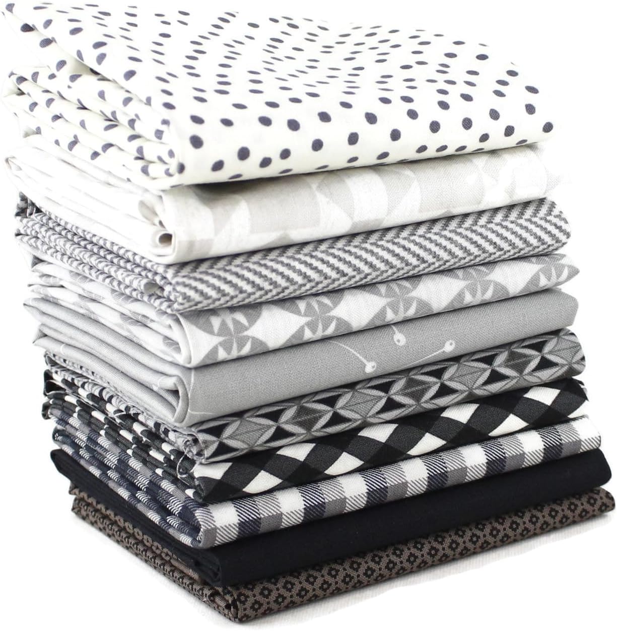 Black, White and Grey Fat Quarter Bundle (10 pcs) - Mixed Designers - Southern Fabric 18 x 21 inches (45.72cm x 53.34cm) Fabric cuts DIY Quilt Fabric