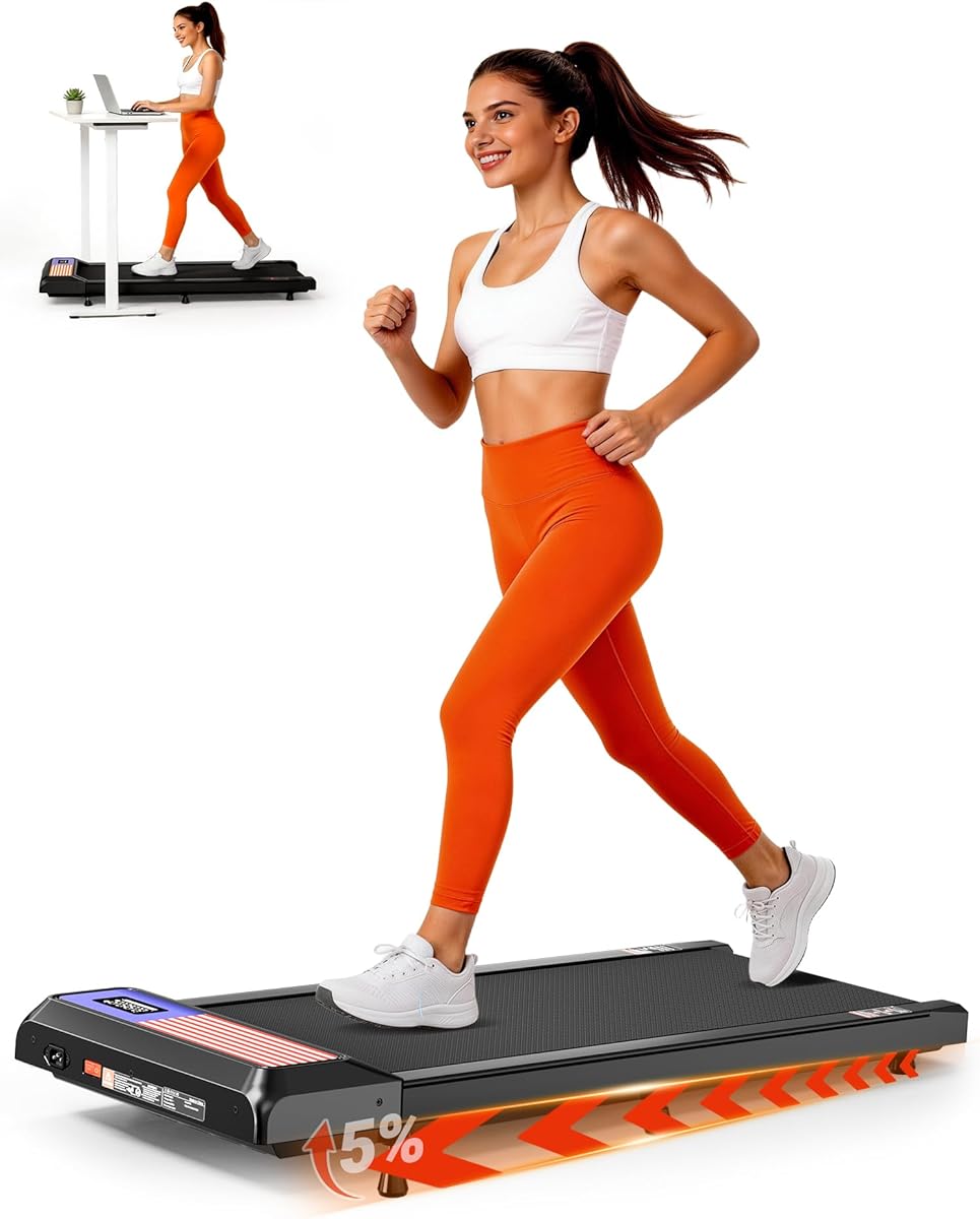 Walking Pad Treadmill with 5% Incline, Under Desk Treadmill for Home Office, 2.5HP Quiet Portable Walking Pad, 265 lbs Capacity, Compact Treadmill for Small Spaces with 15" x 35.4" Belt