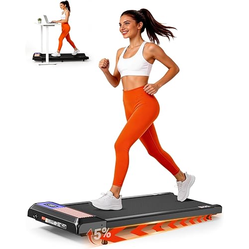 Walking Pad Treadmill with 5% Incline, Under Desk Treadmill for Home Office, 2.5HP Quiet Portable Walking Pad, 265 lbs Capacity, Compact Treadmill for Small Spaces with 15" x 35.4" Belt