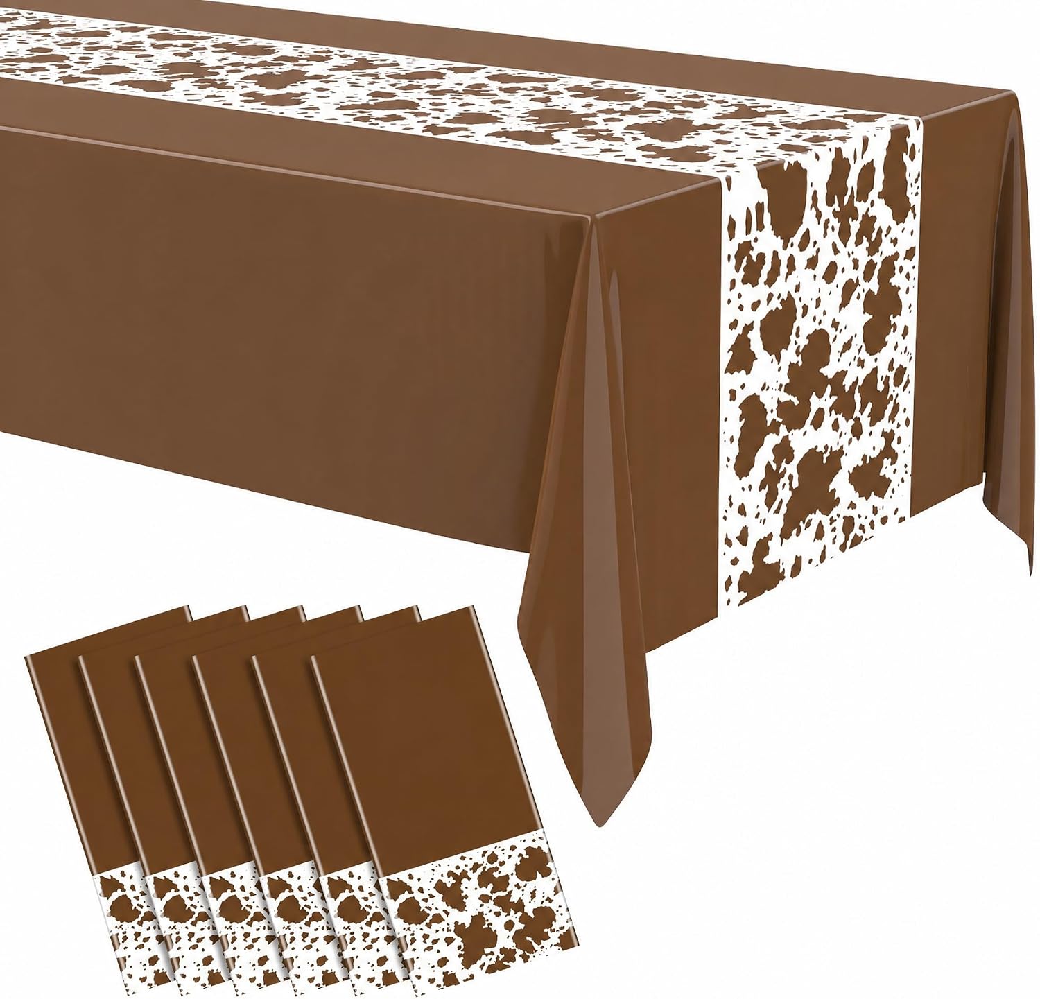 Oudain 6 Pack Cow Print Tablecloths 54 x 108 Inch Cow Tablecloth,Brown