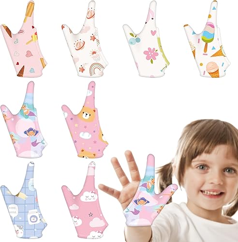 16 guantes protectores de succión de pulgar para niños de 3 a 6 años, guantes de compresión masticables transpirables para chupar el pulgar para