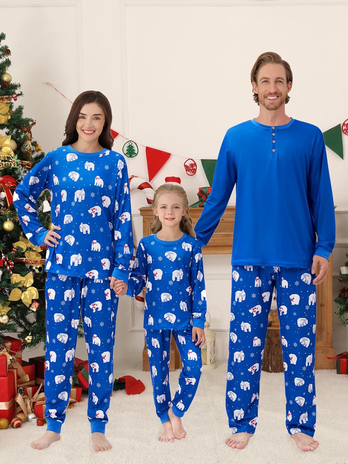 2 Pcs Christmas Pajamas for Family Couples Men Women Pajamas Matching Set Cute Xmas Striped Bear Cartoon Loungewear Set - Image 6