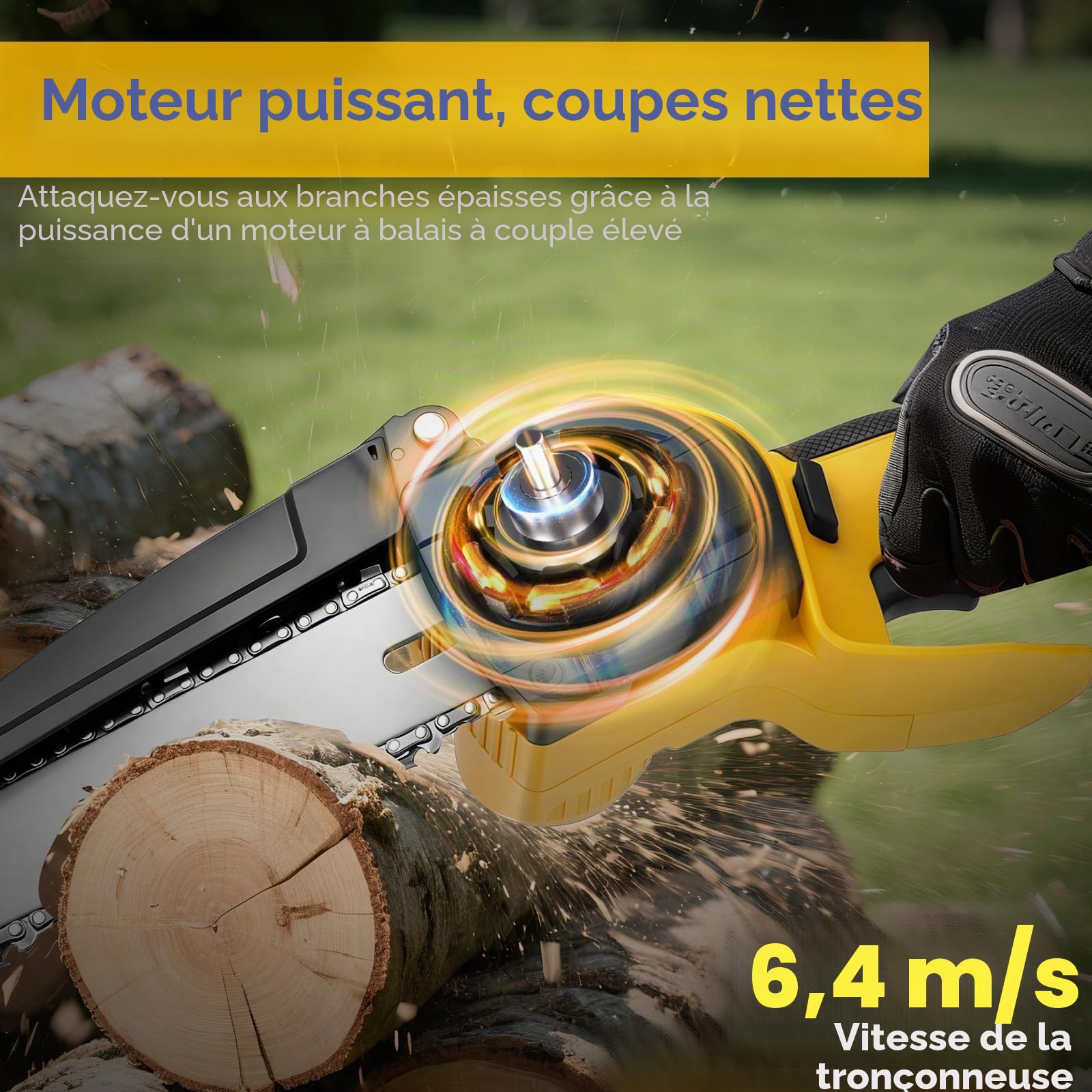 2 en 1 Tronçonneuse télescopique sans fil pour DeWalt 20 V (sans batterie) | Roadtime scie à métaux scie à élaguer sans balais avec 2 chaînes de rechange, pour branches d'arbre, coupe du bois, barre