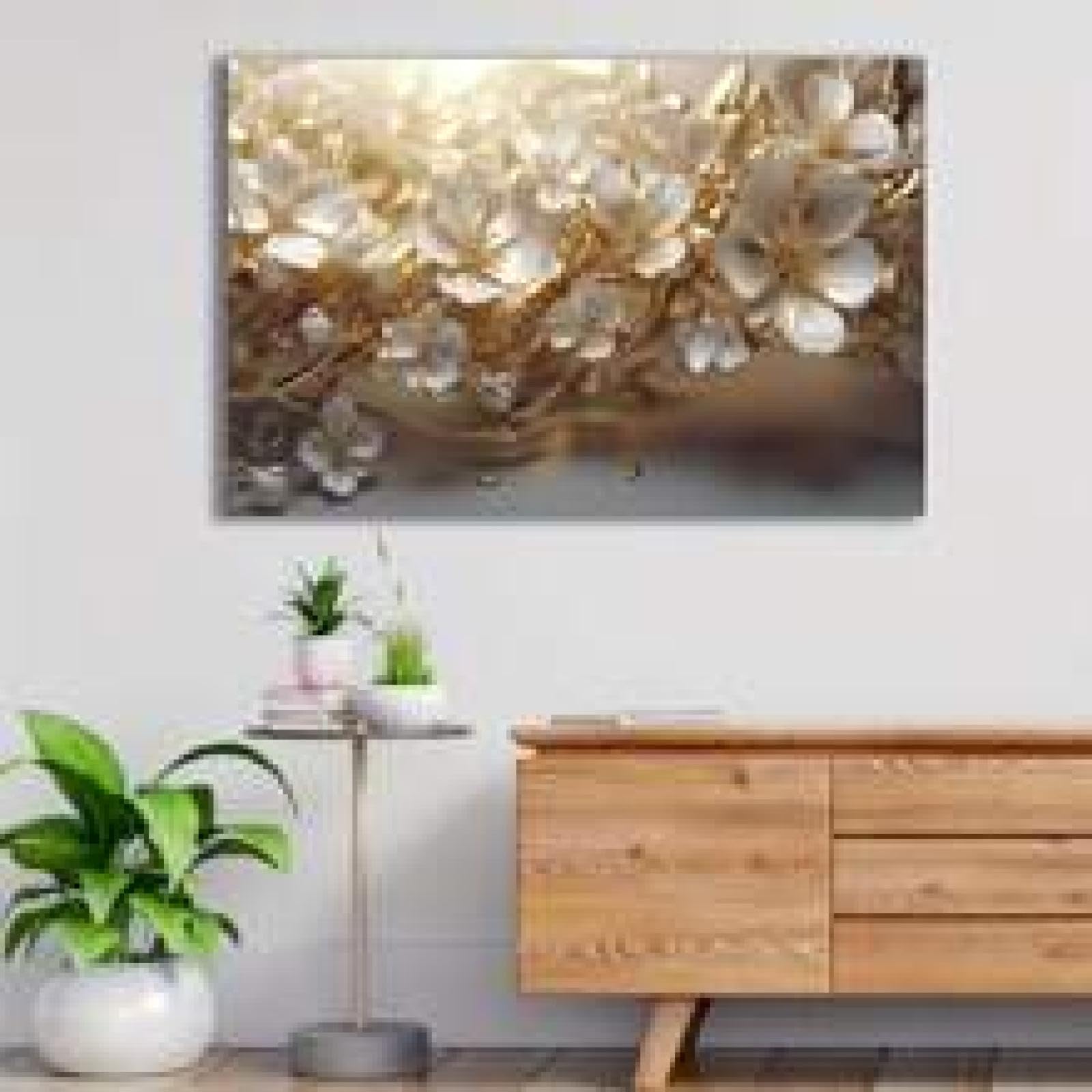Art mural de grande taille fleurs dorées pour illuminer un bureau sombre - 8