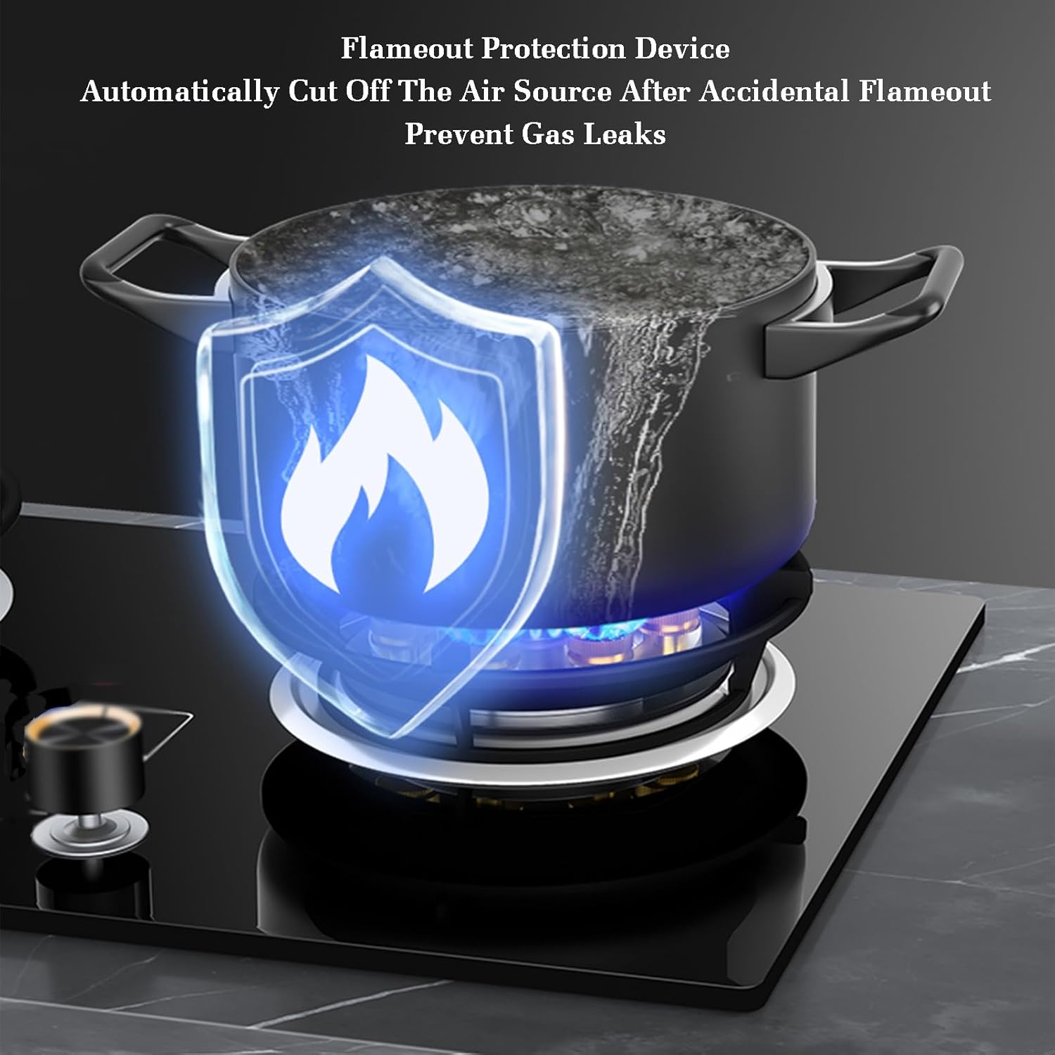 Portable Gas Stove 2 Burner,kitchen Counter Top,5.2KW Nine-cavity High-fire,Tempered Glass Cast Iron Pot Rack,with Flameout Protection,for Home Kitchen Motor Camp(LPG)