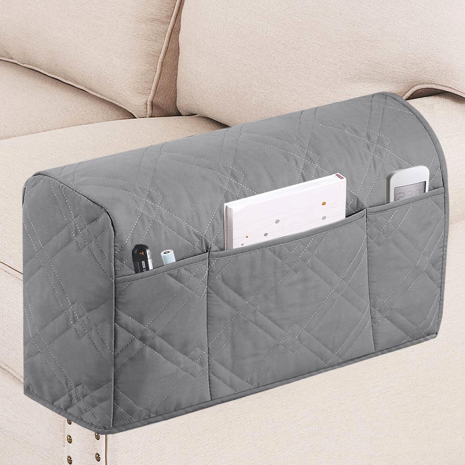 turquoize waterproof armrest covers for chairs and sofas armrest covers couch arm covers for sofa with side pocket anti-slip furniture protector washable armrest slipcovers set of 2, dove armrest covers double diamond- dove
