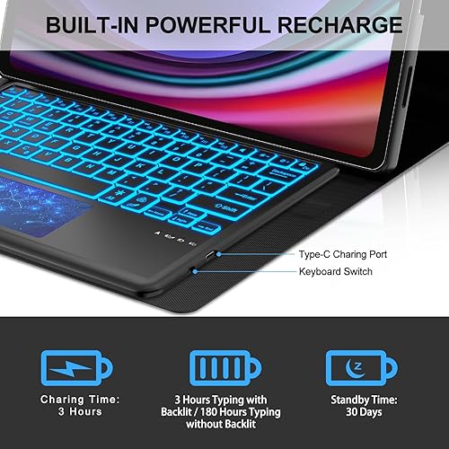 Miniatura 6 de KVAGO Funda de teclado para Samsung Galaxy Tab S9 Ultra  S8 Ultra de 14.6 pulgadas 2023-7 con retroiluminación de color, panel táctil inteligente