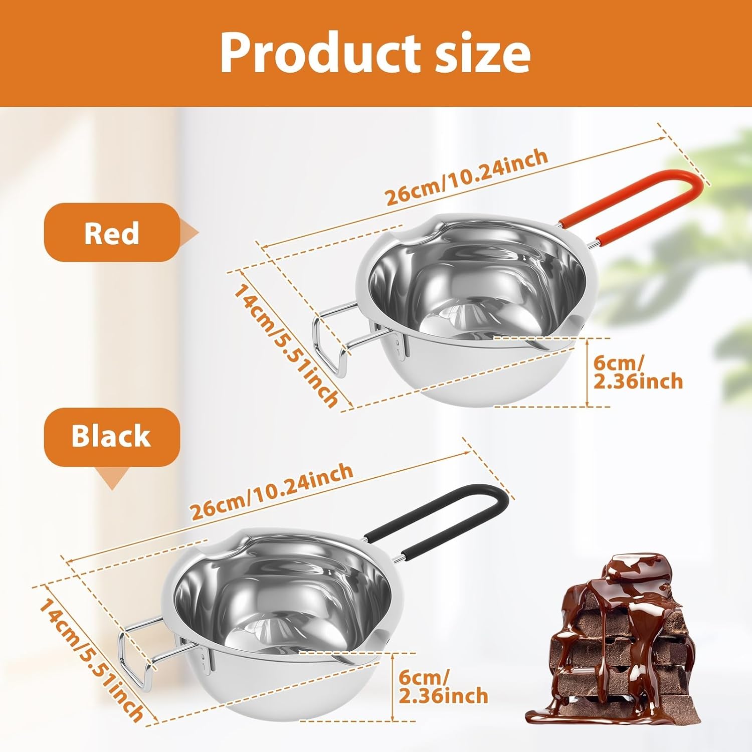 Stainless Steel Double Boiler Pot Melting Bowl 2Pcs 480ml Stainless Steel Double Boiler Pot with Heat Resistant Handle Enduring Melting Bowl for
