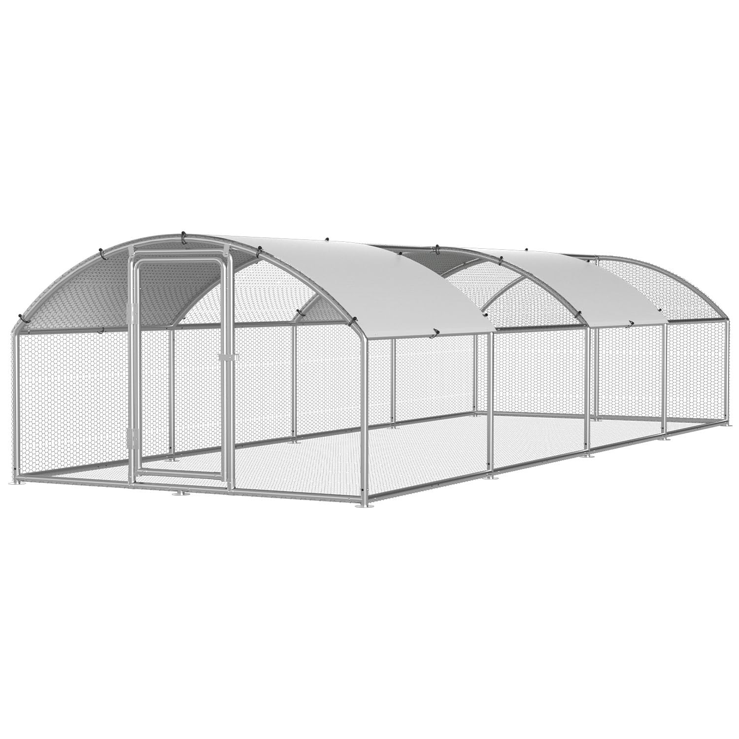 Hühnerstall Freilaufgehege Verzinktem Stahl, 3x8x2m Outdoor Hühnerhaus Dome Roof mit Schloss und Wasserdichtes PE Gewebe, für Hühnerkäfig Vogelkäfig Kleintiere