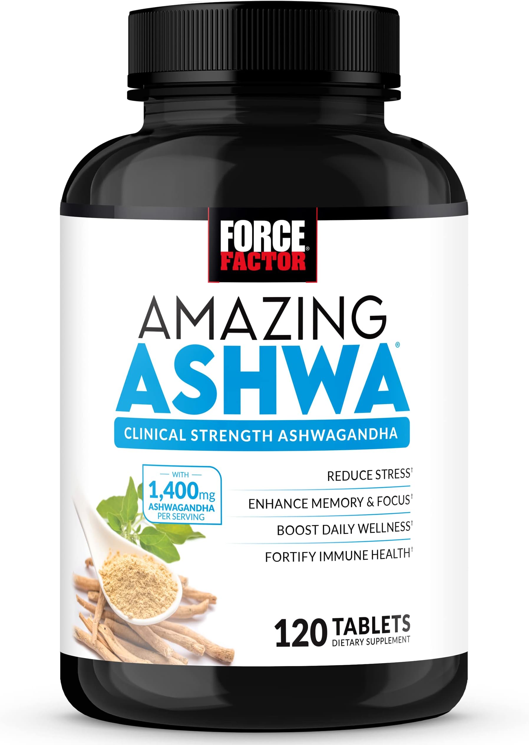 Force FactorAmazing Ashwa for Stress Relief, Memory, Focus, Immune Health, and Metabolism, Ashwaganda Supplement with KSM-66 Ashwagandha for Stress, 120 Tablets, White Packaging