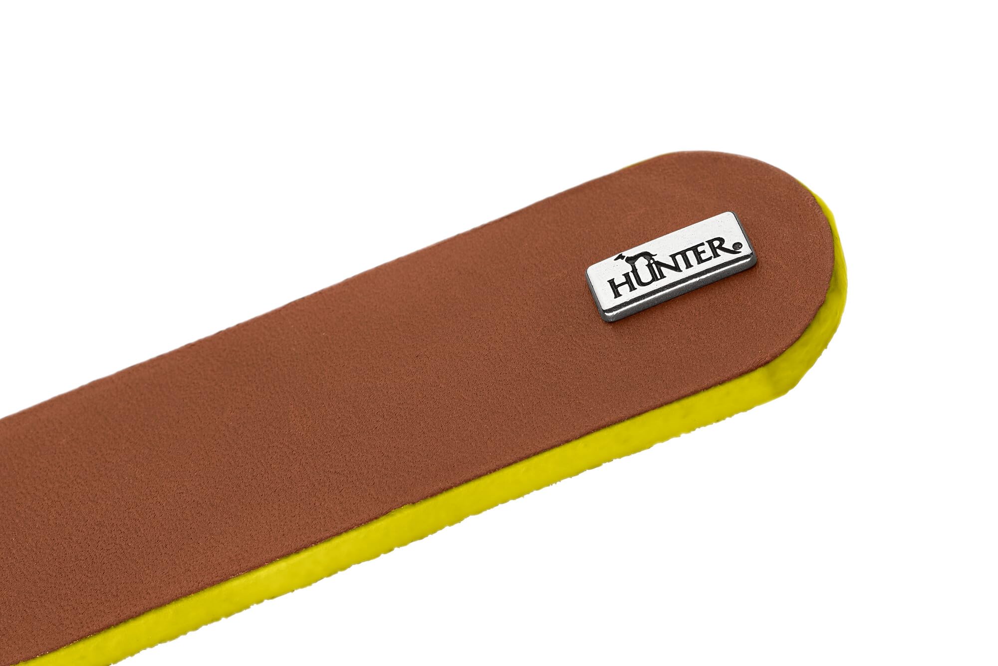 HUNTER Hundehalsband Garda aus Softvollrindleder, robust & komfortabel, mit handgefärbten Kontrastkanten, Made in Germany, Farbe: Cognac/gelb, Größe: 35