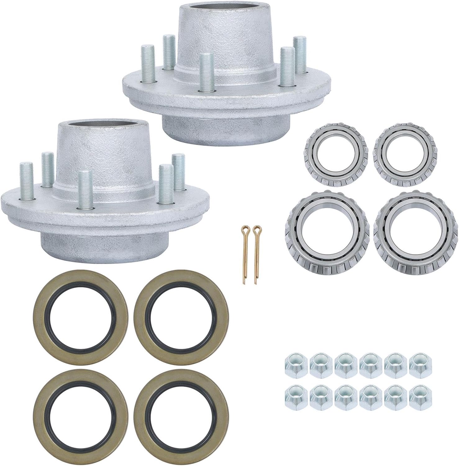 labwork 2 Sets 6 on 5.5Inch Galvanized Trailer Hub Kit for 5200-6000lbs Spindle, with Trailer Bearing Kit (5 Pieces/Set)