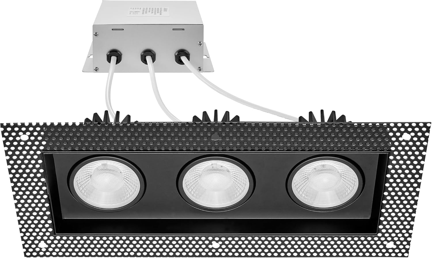 Maxxima 4 in. 3 Head Black Trimless Slim Square Recessed Anti-Glare LED Gimbal Downlight Canless IC Rated 3000 Lumens 5 Color Temperature Selectable 2700K/3000K/3500K/4000K/5000K Dimmable 90 CRI