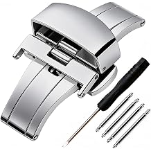 Butterfly Watch Deployment Clasp Deployant Watch Buckle Replacement Leather Watch Band Strap, Silver, 20mm, Modern