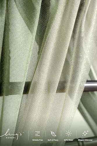 Miniatura 2 de Ling's Moment Fajas de gasa para silla de boda, decoración de pasillo, tela drapeada, sin arrugas, con lazo, 16 unidades, salvia y verde lechoso