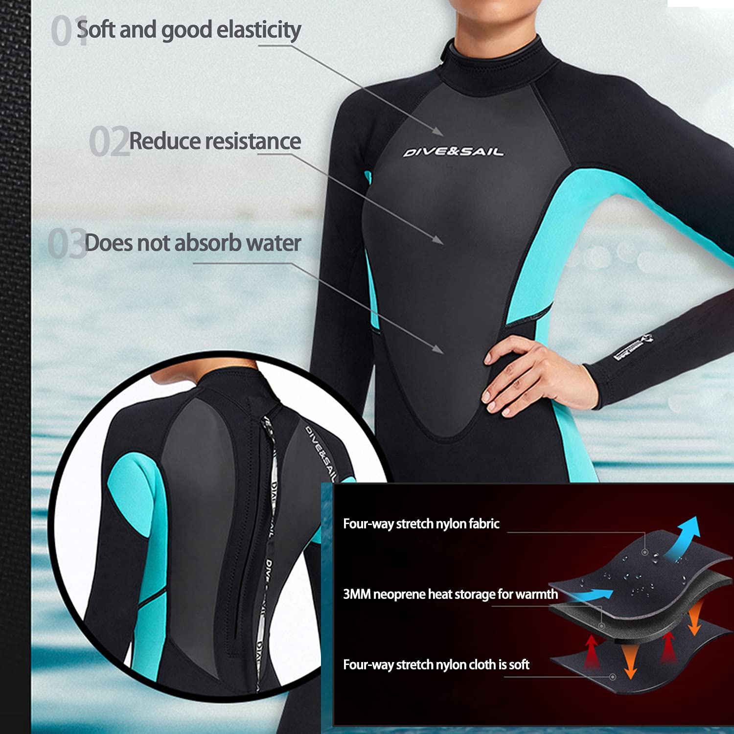 FAXIOAWA Muta Intera in Neoprene da 3 mm per Donna, Costume Intero da Triathlon per Il Corpo Addensato Caldo Muta da Immersione per Il Surf Snorkeling Pesca Subacquea