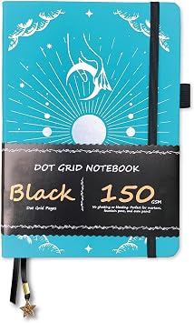 BUKE Dotted Journal - 150gsm Black Paper - 5 * 5mm DOT GRID Layout 160 Pages - A5 Size PU Leather Hardcover Drawing Sketch Notebook Blue