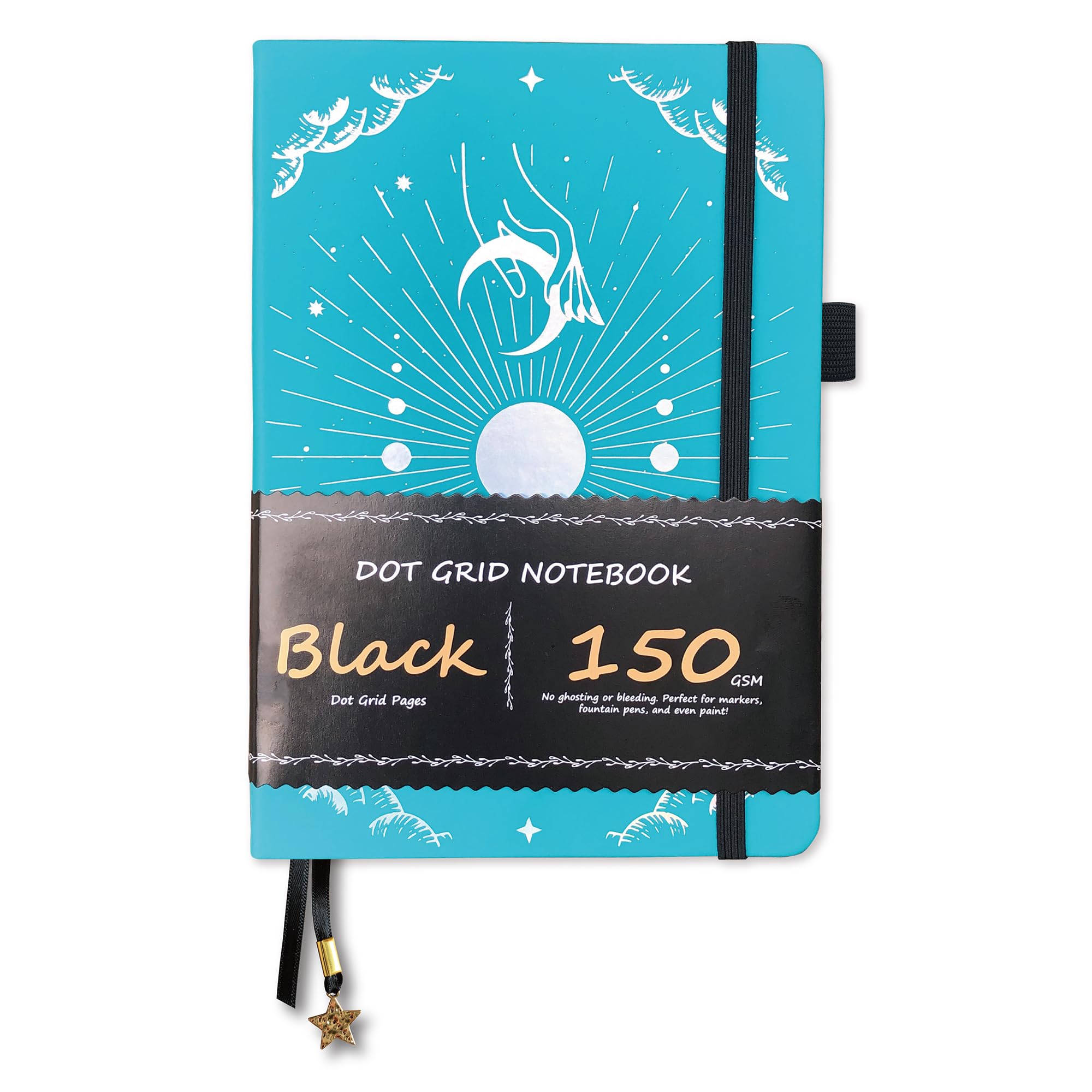 BUKE Dotted Journal - 150gsm Black Paper - 5 * 5mm DOT GRID Layout 160 Pages - A5 Size PU Leather Hardcover Drawing Sketch Notebook (Blue)