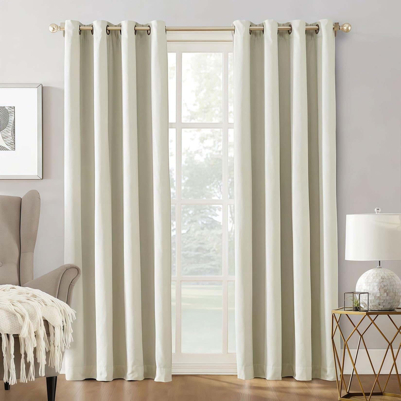 Liujyuan Beige Blackout Curtains 125 X 275 Cm Room Darkening, Privacy Protection Eyelet Curtain, Window Curtain Insulated Soundproof For Bedroom, Living Room, Door,