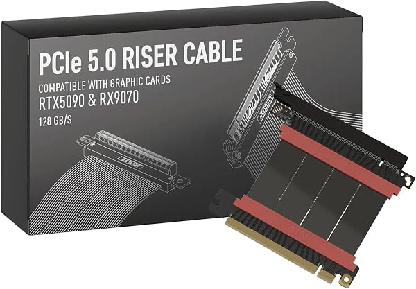 LINKUP - AVA5 PCIE 5.0 ライザーケーブル | RTX5090 RX9070 GPUに対応 | x16 128GB/s速度 | PCIe 4.0 & WRX80/WRX90Eと互換性あり | ストレート ブラック 5cm(全長 9cm) - 1