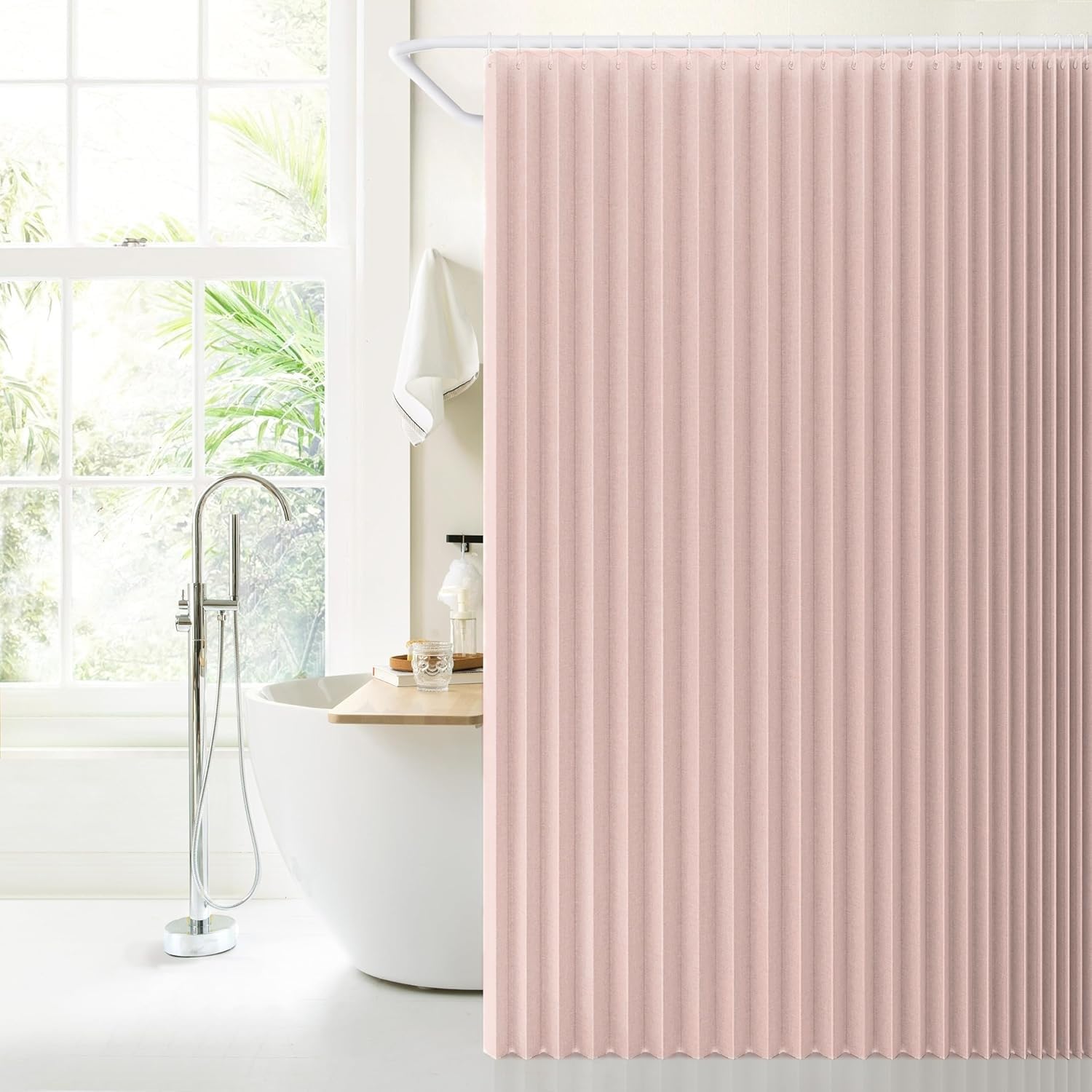 DSSHENGDS Custom wide large linen waterproof ，mould weights shower curtains，Suitable for bedroom, living room, bathroom partitions-Pink- 100x200cm