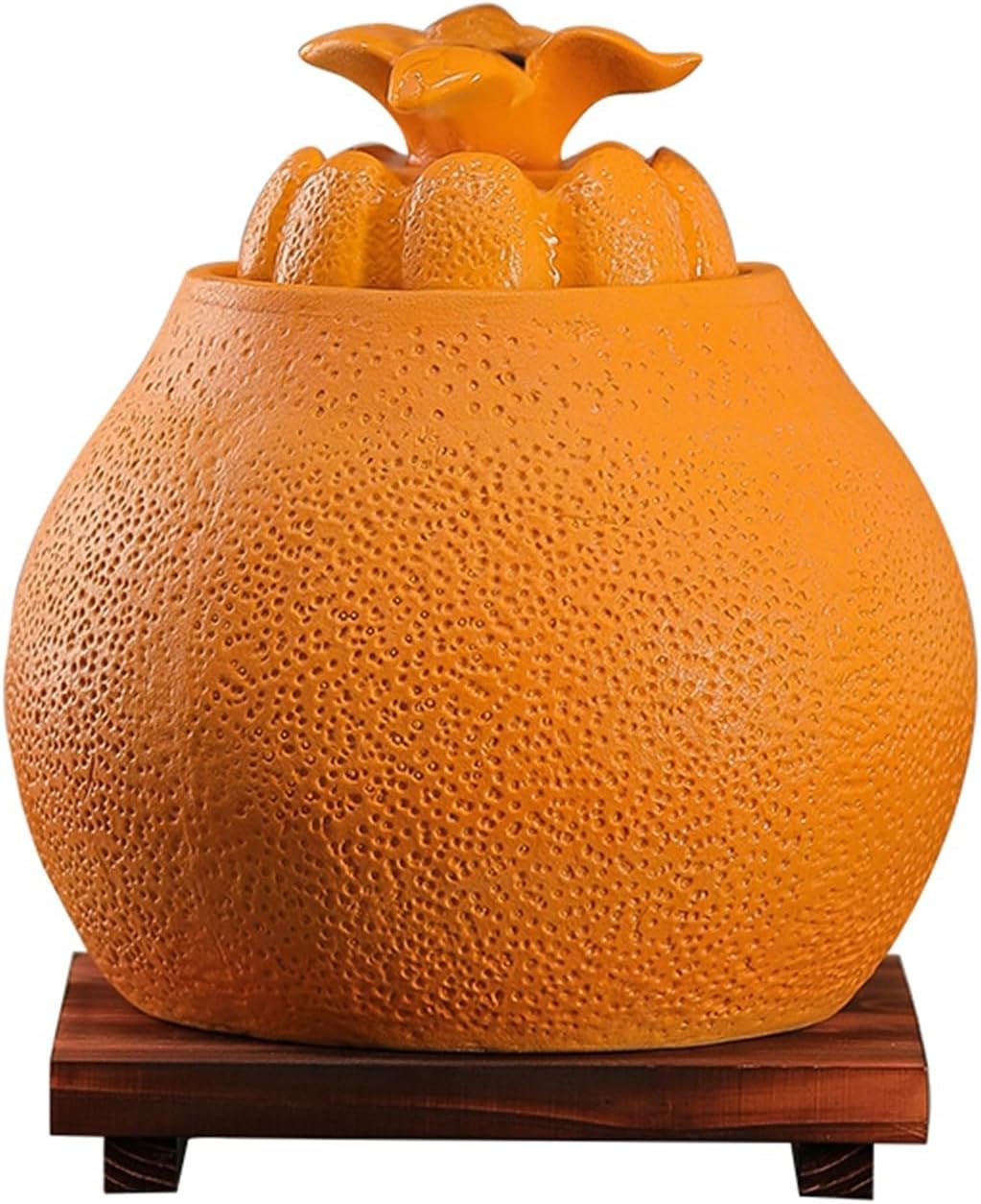Ceramic Orange-Shaped Feng Shui Tabletop Fountain | Indoor Water Feature Flowing Device for Home Office Wealth & Prosperity Décor (18cm/21cm Options)(Large)