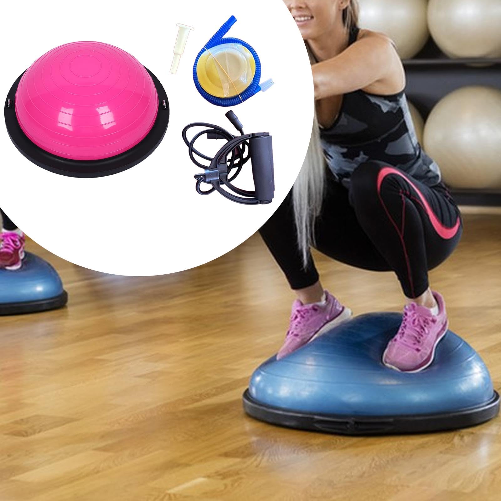 Balance Ball Trainingsgerät Gleichgewicht Halb Ball mit Widerstandsbändern Rutschfestem PVC Material für Training zu Hause Büro Studio, Rosa