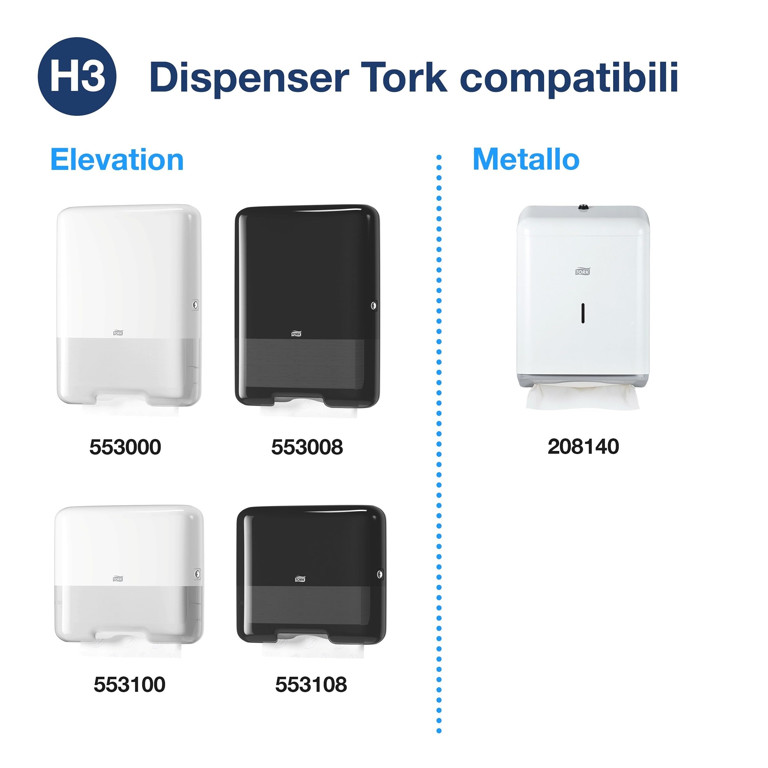 Tork 290190 Asciugamani a piegatura singola e dissolvimento rapido Advanced, compatibili con sistema H3, 2 veli, 1 conf. 15 pacchetti x 250 asciugamani, bianco