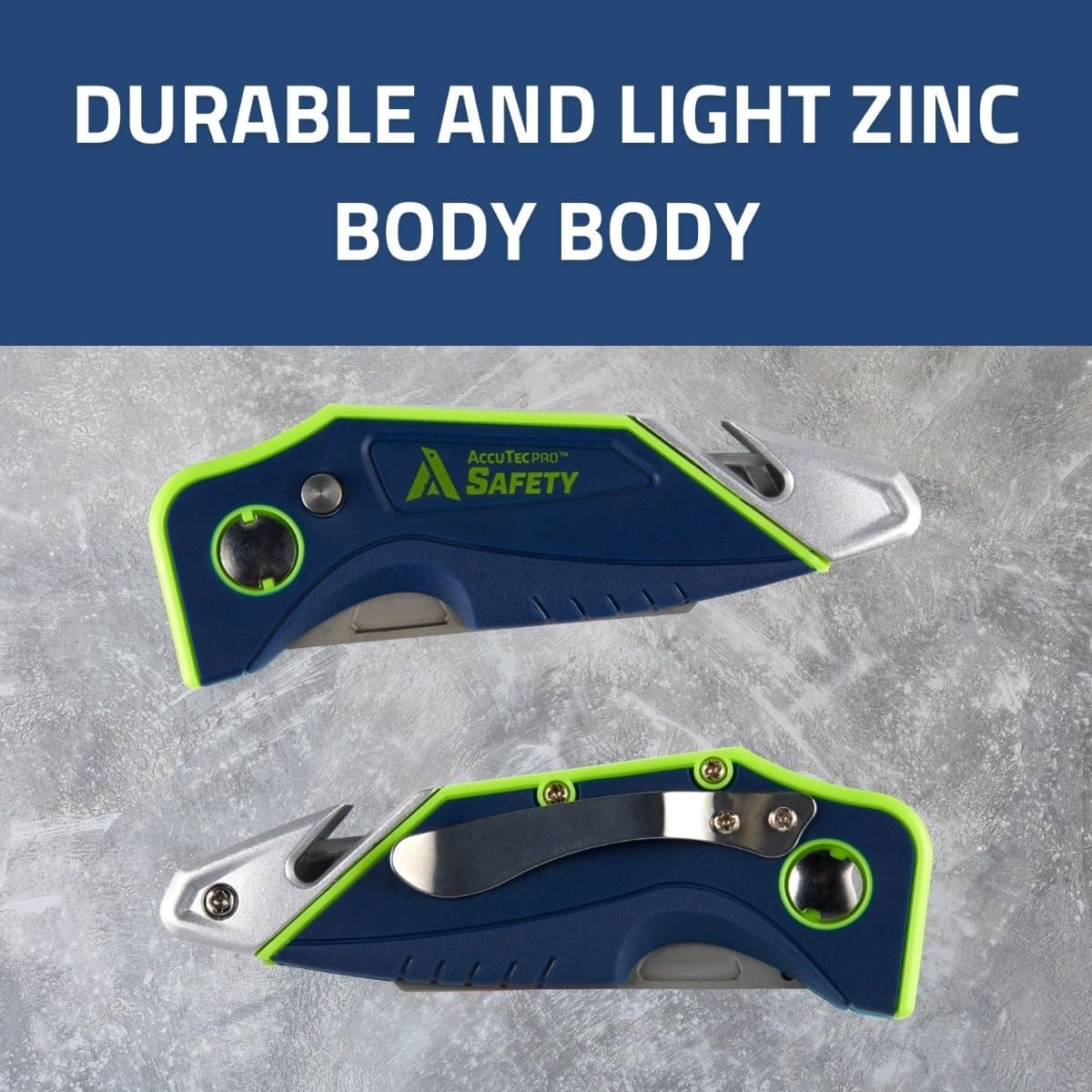 AccuTec Pro Safety F2 Folding Flipper Knife - Utility Knife with External Cord Cutter for Professionals - Durable, Lightweight, and Easy to Deploy with One-Hand Flip Action - ASFD-F2ZI