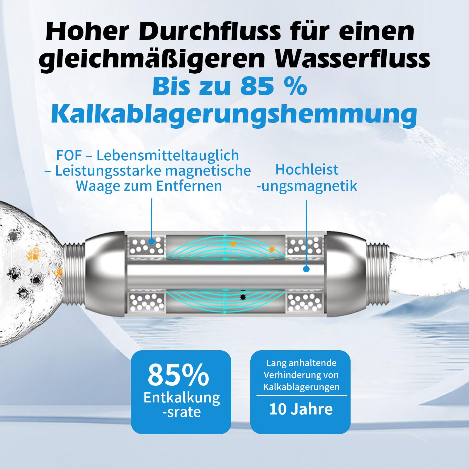 Filtre anti-calcaire pour douche G 3/4 en acier inoxydable réduit, adoucisseur d'eau, système de détartrage magnétique Inline FOF pour éviter les dépôts de calcaire dans toute la maison, détartrant